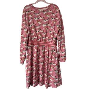 Mini Boden Pink Unicorn Rainbow Skater Dress 11/12 Pockets